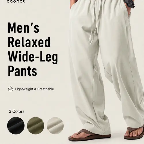 Men's Streetwear Pants - Casual Straight Fit, Plain Black Low-Waist Design with Lightweight All-Season Ice Cooling Stretch, Menswear