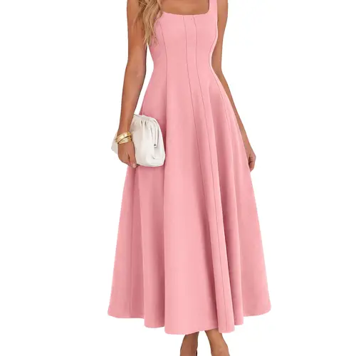 BTFBM Elegant Cocktail Dresses for Women 2026 Summer Square Neck Sleeveless A Line Formal Wedding Guest Party Maxi Dress