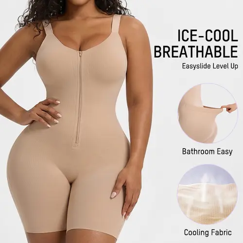 SHECURVE #Livestream Easyslide Bathroom Friendly Shapewear for Women Cooling Seamless Zip-Up Faja Tummy Control Butt Lift Full Body Shaper with Breathable Mesh Adjustable Straps for New Mums & Postpartum