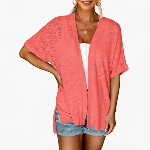 PHEFEE Women’s Short Sleeve Chic Knit Cardigan - Lightweight Open Front V-Neck, Flowing Cut Draped Fabric Top, Cardigan for Women, Valentine's Day, Pairs with Tanks or Dresses, Do Not Bleach, Summer Beach Bikini Cover Up,sohochic