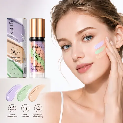 3-in-1 Color Correcting Facial Serum,Moisturizing Primer, , SPF 50 PA++ +Brightening Primer for Even Skin Tone, OilControl & Refreshing, Purple, Pink & GreenTones Makeup Cosmetic Hydrate Moisturizer Moisturizer