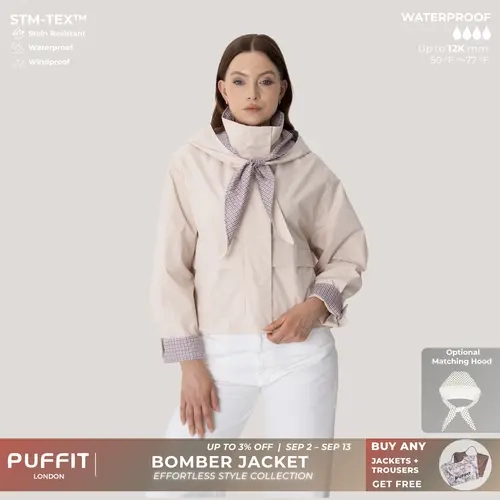 PUFFIT Effortless Style Funnel Neck Bomber Jacket With Adjustable Hem,High Neck Zip-Up Casual Outerwear,Stain Resistant,Windproof,Women's Rain Jacket,Breathable Stylish,Inner Pocket Design,Outdoor Sport,Fall&Winter Jacket,Womenswear,2026 Shopping