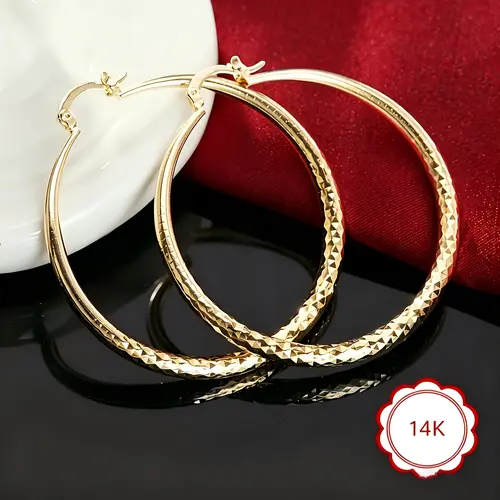 Women's 14K Gold Hoop Earrings - Classic Diamond-Cut Textured Huggie Hoops, High Quality Hypoallergenic Click-Top Earrings for Sensitive Ears, Women's Fashion Accessories, Classic Gold Hoop Earrings,sohochic