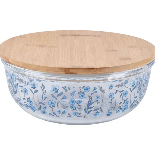 Temp-tations Seasonal 6-qt Shallow Glass Bowl w/ Bamboo Lid