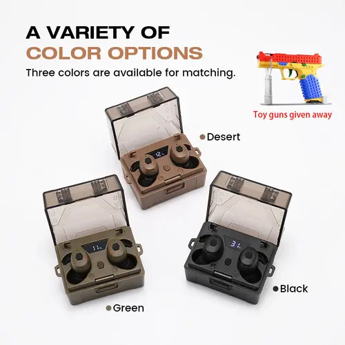 （A Free toy）Rechargeable Shooting Ear Plugs with 31dB NRR Noise Reduction & 3 Sound Modes for Tactical Outdoor Use - Desert Tan, OD Green, Matte Black outdoorfun