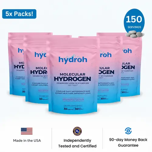 Hydroh Molecular Hydrogen Tablets – Raspberry Flavor | 5-Pack Bundle | Antioxidant Support & Deep Hydration | 150 Effervescent Tablets