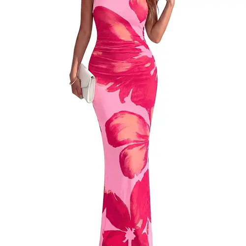 BTFBM Women Floral Cocktail Wedding Guest Dress Summer Spring 2026 Twist Strap Bodycon Mesh Beach Vacation Maxi Dresses #Clearance