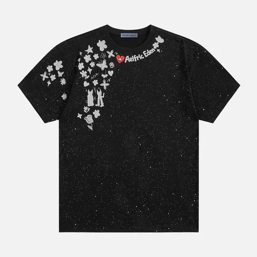 Aelfric Eden Sequin Cartoon Graphic Tee Mid Rise Oversized Dropped Shoulder Fit All-over Sequin Graphic Print Heavyweight Cotton Fabric Y2K Cute Streetwear Unisex Top,clothes for back to school,first day of school outfits,sohochic