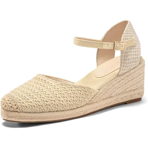 Coutgo Womens Platform Wedge Sandals Espadrilles Raffia Closed Toe Heels Ankle Buckle Strap Summer Beach Shoes