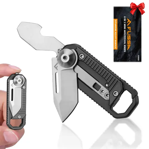 #toolupgrade FLISSA Keychain Knife, 6-in-1 EDC Keychain Multitool, Mini Multitool Knife & Safety Lock Design, Small Pocket Knife for Outdoor, Camping, Hiking, or Christmas Gifts for Men