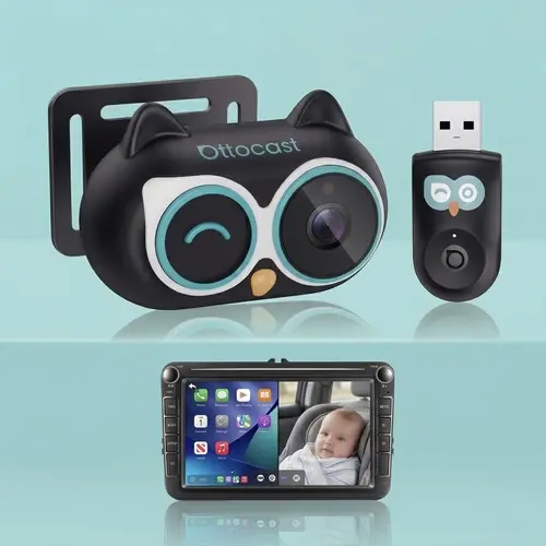 OTTOCAST Baby Camera for Car Wireless CarPlay Adapter, 1080P HD Car Screen Display Rear Seat Monitor, 150° Wide Angle, No-Glow Night Vision, Driving Safety for Kids & Infants,toolupgrade