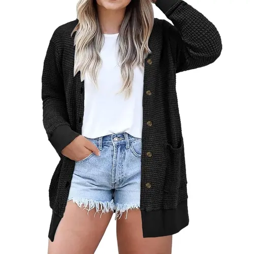 Eytino Womens Plus Size Cardigans Casual Long Sleeve Waffle Knit Front Button Tops(1X-5X)