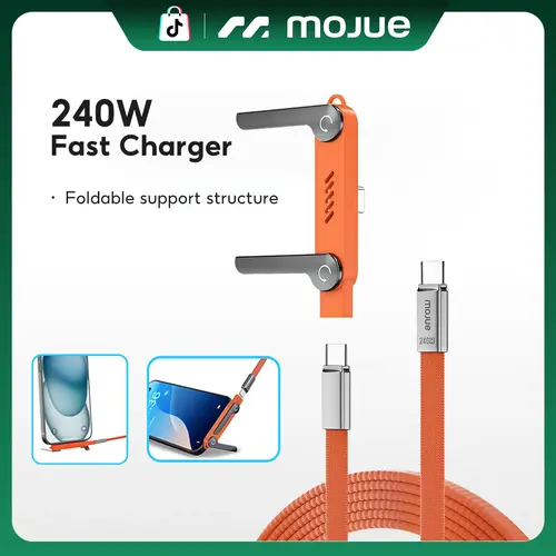 MOJUE 240W Invisible Stand Fast Charging Cable, 240W USB C to USB C Flat Cable 90 Degree Angled, Sideways Phone Type C Charger Cord (4.9FT) Compatible with iPhone 15 16 17 Series ,Samsung S26 S25