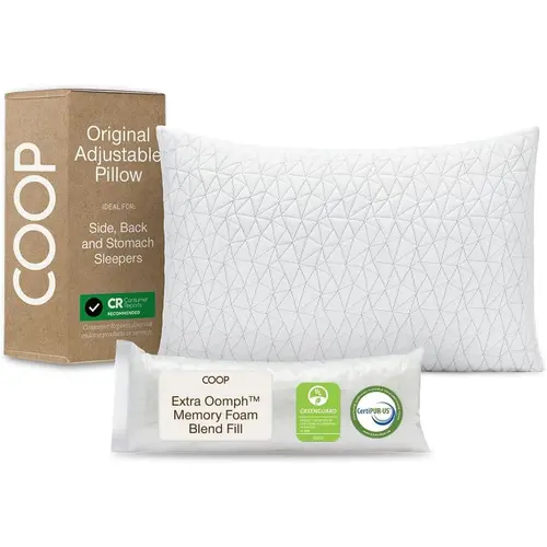 COOP Sleep Goods Original Fully Adjusted Pillow - Classic, Crescent & Cut-Out Shapes, Cross-Cut Memory Foam Cushioning, Microfiber Blend, Queen/King Sizes, Hypoallergenic Bamboo Rayon Washable Cover, CertiPUR-US Foam for Side/Back Sleepers, Pillows For Sl