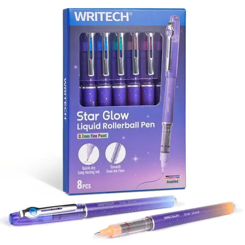WRITECH Liquid Ink Rollerball Pens: 8ct Assorted Colors Fine Point Tip 0.7mm Roller Ball Rolling Pen for Smooth Writing Coloring Drawing Journaling No Bleed & Smear &Smudge Multi Colored