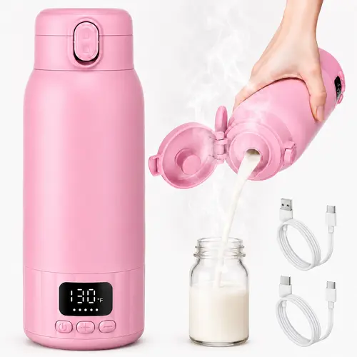 DDZJIAN Pink 17 Ounces Portable Milk Warmer with Fast Heating 98–131°F Temperature Control for Breast Milk & Water Leak-Proof & Travel Friendly tiktokshopbacktoschool,back to school,back to school haul,sohochic