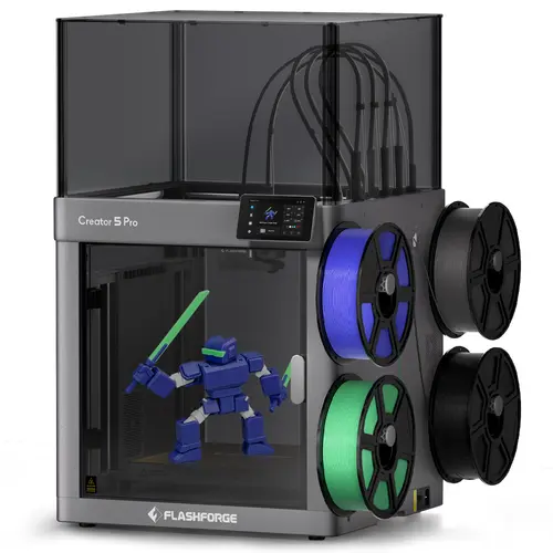 Flashforge Creator 5 Pro 3D Printer – Quad Independent Toolheads, Fully Enclosed Chamber, Multi-Color & Multi-Material Printing, 500% Faster Speed, Zero Purge Waste