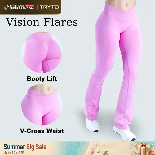 [REGULAR LENGTH] TRYTO Vision Flares Butt Leggings Gymwear Workout Gym Women Butt Lifting Pants Sportswear Sports Slim Fit Tummy Control Yoga #BackToSchool