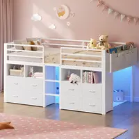 ADORNEVE Twin Size Low Loft Bed Frame - RGB-Lit Metal Frame with 8 Storage Drawers, Bookcase, 14" H Safety Guardrail, Under-Bed Play Space, No Box Spring Needed, Rgb-Lit Beds