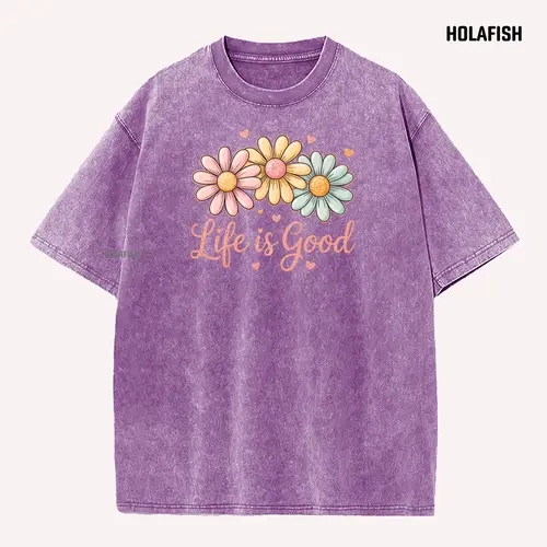 Holafish Printed Women's Acid Washed Casual Graphic Short-Sleeve Cotton T-Shirt Crewneck Plus Size- Vintage Basic Tee Tops Loose Fit, Soft Breathable Fabric Shortsleeve, Ideal for Everyday Wear, Summer Essential, Gift Idea for Women Womenswear