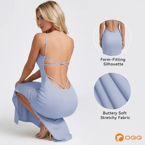 OQQ Women's Backless Spaghetti Strap Stretchy Form-Fitting Elegant Maxi Dress - Formal Dresses for Women, Ideal for Birthday Occasions, 2026 Style, Maxi Dresses,sohochic