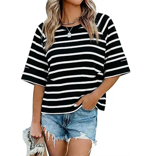 Imily Bela Women's Summer Casual Crewneck Batwing Half Sleeve T-Shirts Solid Color Loose Fit Cute Basic Flowy Tops Tees Blouses