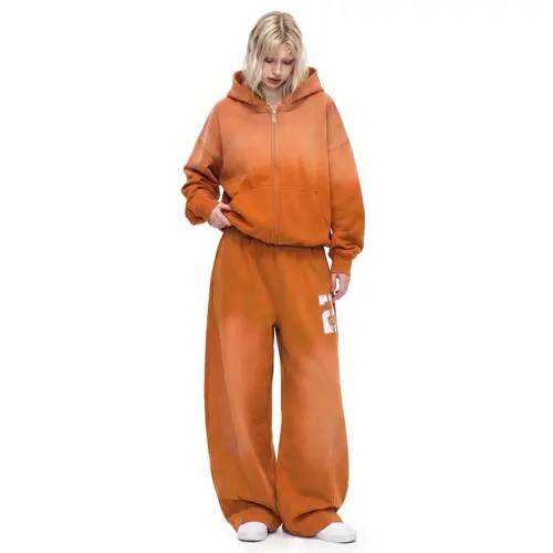 FDR Washed Cloud Zip-Up Hoodie & Baggy Sweatpants Set, Unisex Oversized Soft Fleece Two-Piece Outfit, Vintage Number Graphic, Straight Leg Low Waist Pants, Cozy Casual Streetwear for Everyday Wear,clothes for back to school #TikTokShopBackToSchool