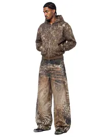 FDR 100% Cotton Unisex Baggy Leopard Print Jeans, Retro Animal Print Wide Leg Denim Pants, Relaxed Fit Vintage Streetwear, Soft Washed Denim with Pockets for Everyday Casual Wear and Skate Style, Fashion Apparel #TikTokShopBackToSchool, Vibe, Clothes,soho