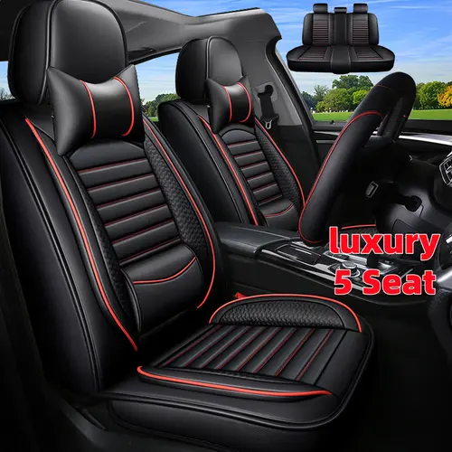enhance protection Luxury 5 Seat Car Seat Cover PU Leather Waterproof Wear Resistant Fully Wrapped Interior Front Rear Seats Soft Comfortable Lumbar Cushion, Car Accessories, Seat Covers For Cars,toolupgrade