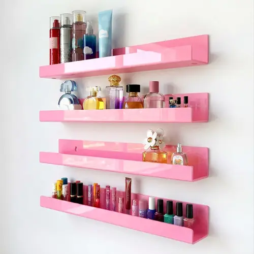 Floating Shelves for Wall Decor, 15" Pink Wall Shelves for Bedroom, Space Saving, Living Room, Kitchen, Bathroom Decor, Nail Polish Book Decoration Makeup Perfume Organizer Floating Shelf