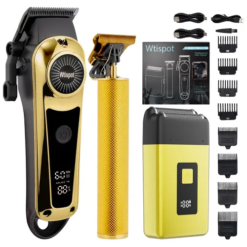 Professional Blonde Hair Clipper & Trimmer Kit for Youth, Boyfriend - USB-Rechargeable Barber Set with LCD Display, Adjustable Blade, All Hair Types Compatibility, Crew Cut Styling Tools, Hair Styling