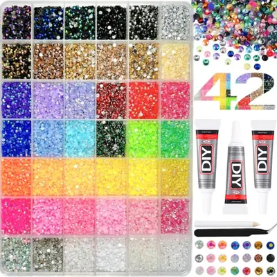 Shiny Resin Jelly Rhinestones, 3mm Multicolor Flat Back Rainbow Gems, Includes Glue and Tweezers, DIY Crafts, Nail Art, Mother's Day Gift