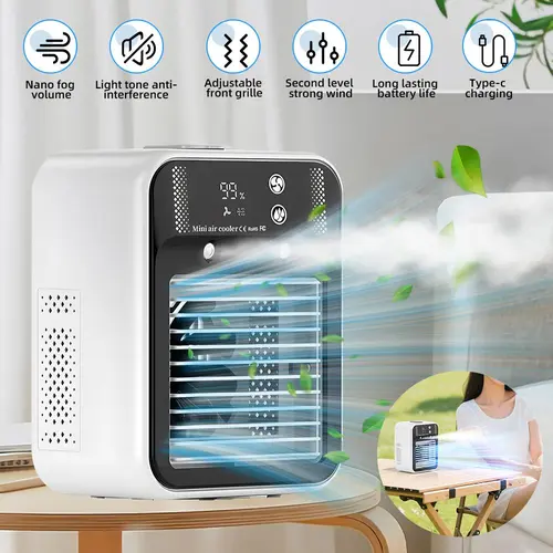 【ToolUpgrade】 Portable Car Truck RV Evaporative Cooler Fan‑3‑in‑1 Vehicle Cooling Fan with 2 Mist Speeds,25W Motor,1800mAh Battery,500ml Tank,USB Adapter,Cooling Sleep Mode,Small Footprint for Car,Truck,RV,Camping & Bedroom (Not an AC Unit),toolupgrade