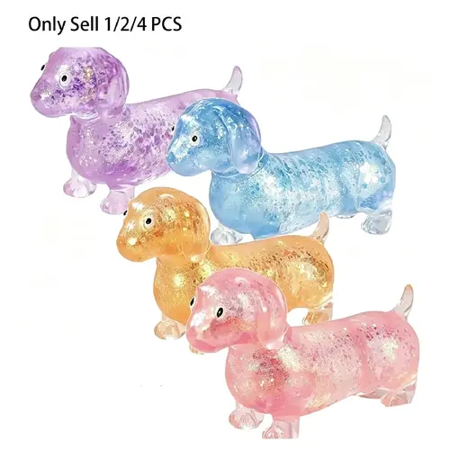Summerwins Upgraded Sparkly Dachshund Gel Stretch Squishy Fidget Toy - Cute Mini Sausage Dog Squishy, Squeezetosoothe Animal Squishies Stress Relief Toy for Neurodivergent Kids, Anxiety Relief Kids Favorites Gift