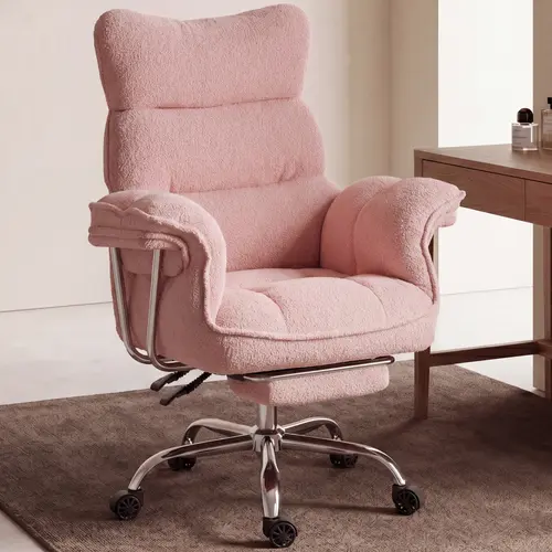 【Back to school】Dowinx Big and Tall Ergonomic Office Chair, High Back Reclining Gaming Desk Chair, Teddy Fleece Criss Cross Computer Chair with Thick Cushion, Wide Seat & Armrests, Foot Rest, Gray