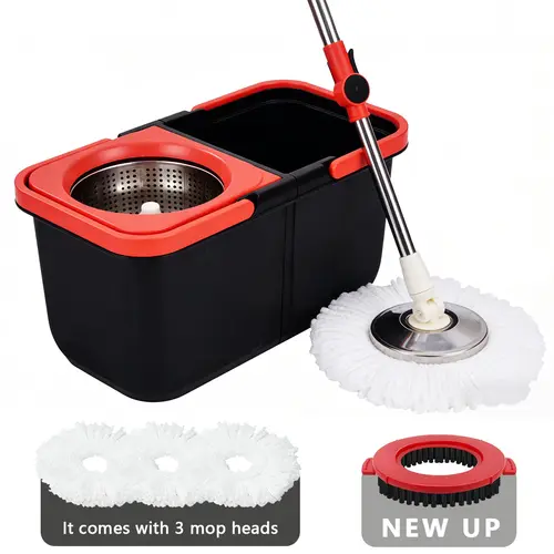 360° Spin Mop and Bucket Set with Adjustable 61in Handle, 3 Microfiber Replacement Heads, Bucket & Brush, Floor Cleaning Supplies (61\handle+bucket+brush+replacement heads*3)
