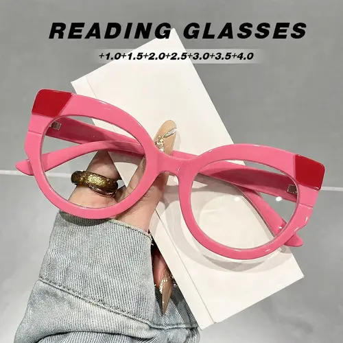 Women's Retro Vintage Cat Eye Reading Glasses, Reading Eyewear, Fashionable Colorblock Presbyopia Glasses, Lightweight High Definition, Degrees +1.0 to +4.0