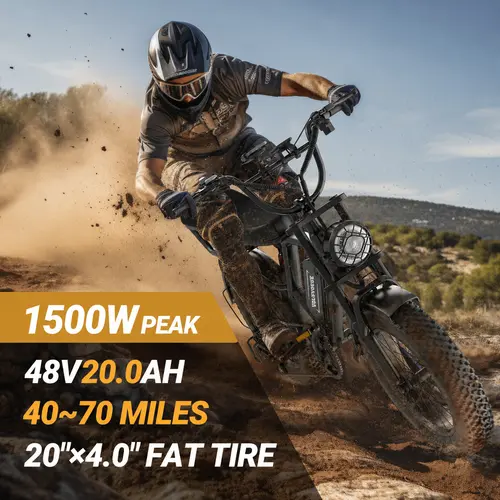 [VOLTVOGUE-F] Electric Bike, Peak Power 1500W, FullSuspension, Top Speed 31 MPH, Range 40-70 Miles, 48V20Ah Removable Battery, 2-Seater Design, LED Headlights,20-Inch All-Terrain Fat Tires, UL 2849 Certified. EbikeElectric Motorcycle [BK20]