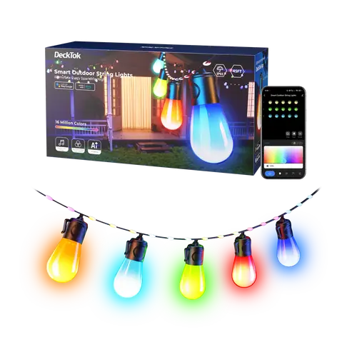 45ft Smart Outdoor String Lights, Sohochic Home Decor, IP65 Waterproof Color‑Changing LED Bulbs, High Brightness, 49 Preset Scenes, Immersive Color Gradients for Garden, Decking & Patio Lighting