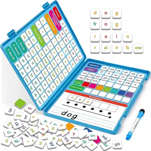 Torlam Phonics Magnetic Letter Tiles Educational Toy - Alphabet Magnetic Letters, Word Build Boards, All-in-1 Storage Case, Learning Materials, Preschool Learning Tool for Ages 5+ Classroom Use