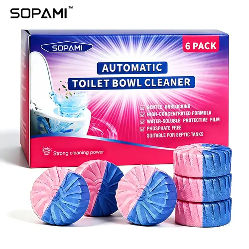 SOPAMI Automatic Dual-Color Toilet Bowl Cleaning Agent Tablets, 2-in-1 Scented Household Cleaner for Daily Flush Deep Clean Every Flush, Gentle on Toilet Tanks and Pipes, 6-Count Pack