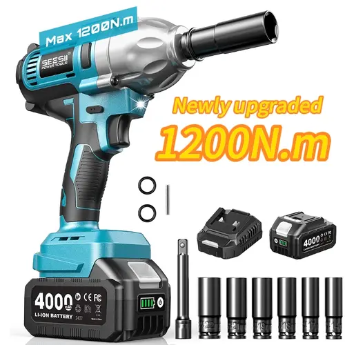 SEESII Cordless Impact Wrench Upgraded 1200N.m 1/2", WH710 Pro with One Battery, Six Sockets, Quick-Change Chuck- Heavy Duty Power Tool for Professional Mechanics & DIY Enthusiasts SummerVibes