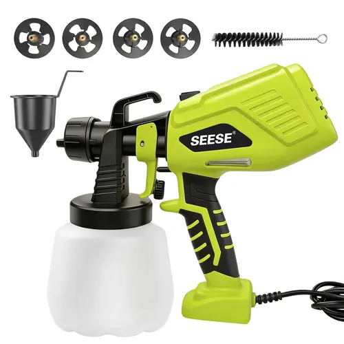 SEESE Paint Sprayer,Equipped with a 1200ml Large-Capacity Spray Gun and Cleaning Accessories, Adjustable Flow Control, 4 Nozzles, and 3 Spray Modes. Easy to Clean and Suitable for Painting Furniture, Fences, Walls, Doors, Windows fathersd