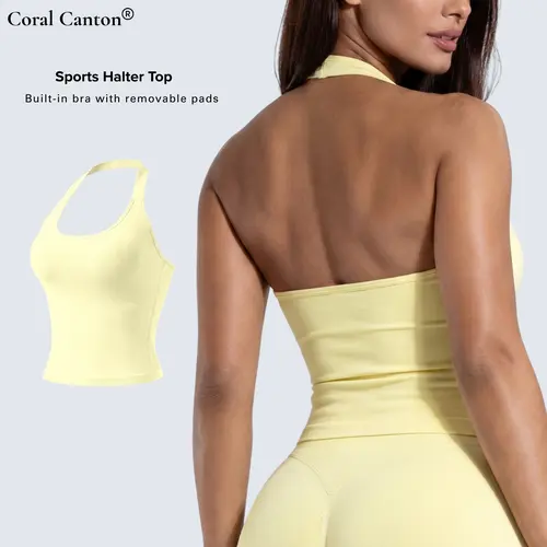 Coral Canton Seamless Sports Halter Top SohoChic
