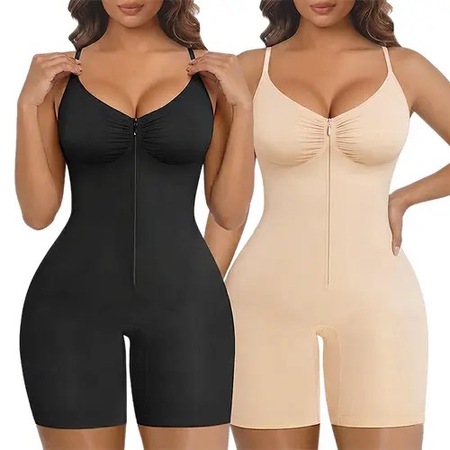 SHAPERX #Livestream 2 Piece Shapewear for Women Tummy Control Bodysuits Zip-Up Comfort Customizable Breathable Mesh DesignUltra Stretch Fabric