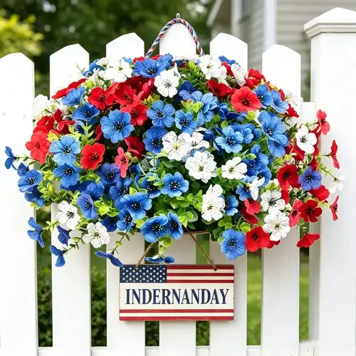 6pcs UV-Resistant Outdoor Decorative Artificial Daisy Flowers - Red, Blue, White Ornaments for Porches, Courtyards, Window Box Planters - Ideal for Labor, Independence & Memorial Day Home Decor