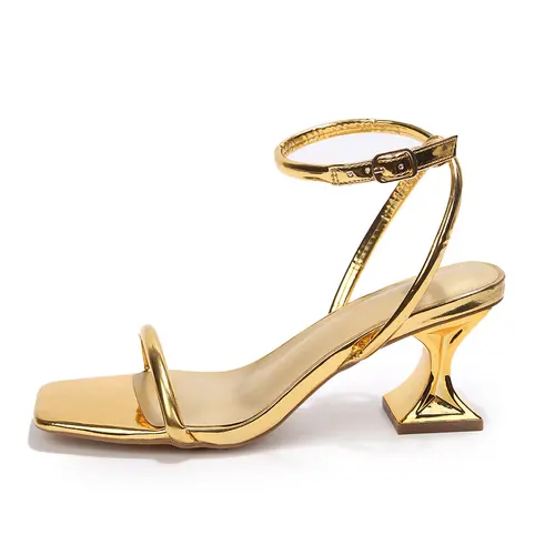 mysoft Women's  Metallic Gold 3in Square Open Toe Ankle Strap Sandals - Strappy Heels, Women Sandals, Fashion Footwear for Party & Summer Dress, Sandals For Women tiktokshopbacktoschool,back to school,back to school haul,sohochic