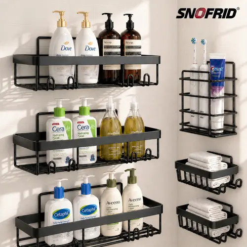 【DealsForYouDays】Snofrid 6-Pack Stainless Steel Bathroom Organizer, Advanced Rustproof Waterproof No-Drilling Adhesive Wall-Mounted Racks with Soap Holder & Toothbrush Holder, Durable Modern Large-Capacity Storage Shelves