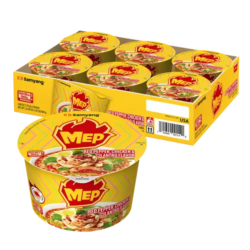 MEP 6-Pack Spicy Korean Chicken Cilantro Ramen Bowl Noodle Soup, Savory Bone Broth Ramyeon with Lime Freshness, Flavorful Instant Pantry Food, Spicy Ramen Instant Noodles