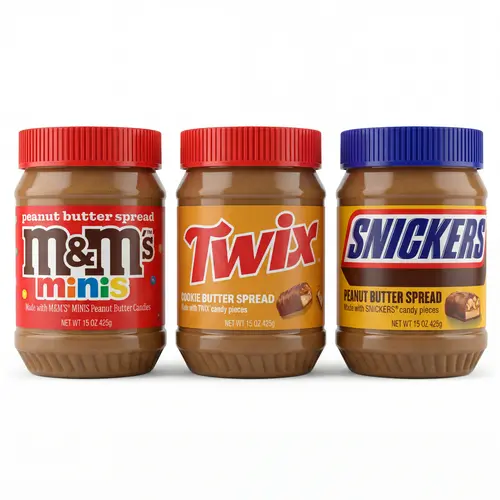 Candy & Cookie Peanut Butter Spread 15 oz Jar, Choose Flavor M&Ms, Twix or Snickers
